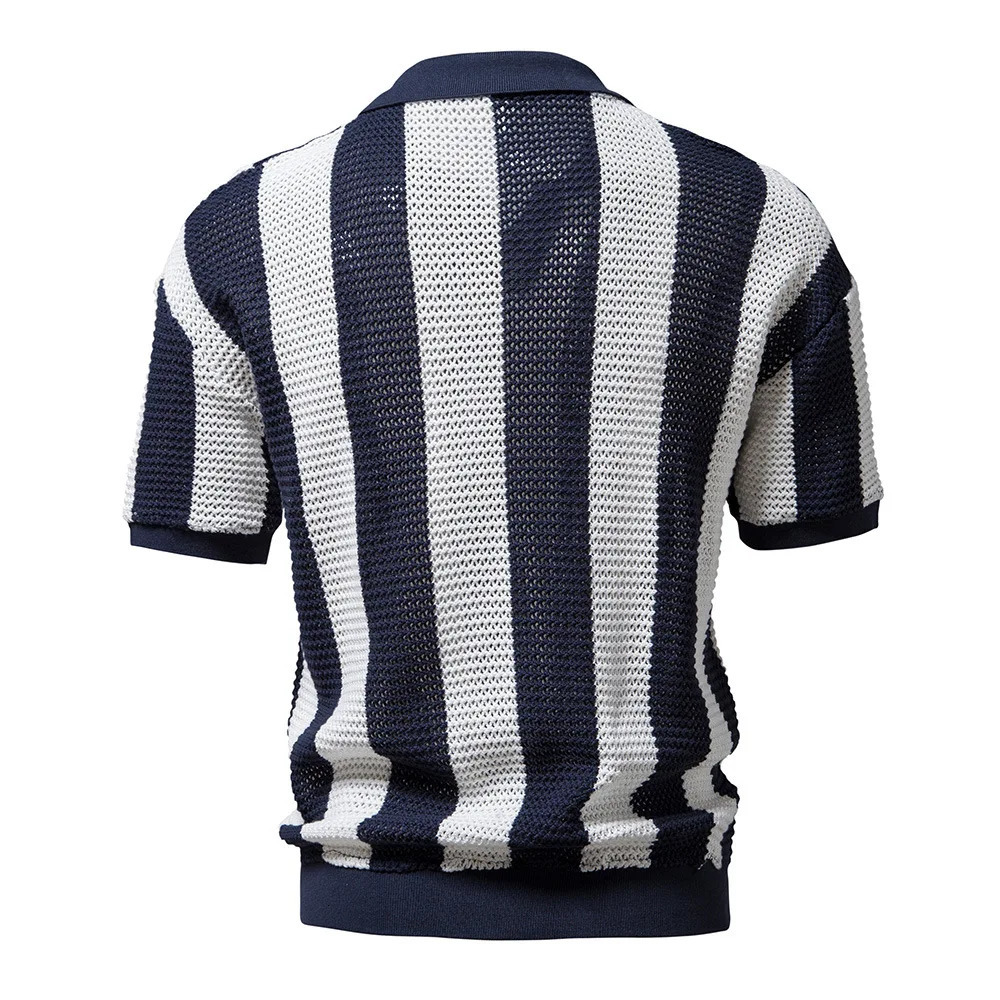 Summer formal mens social shirt short sleeved polo Tshirt striped business top casual cotton 240806