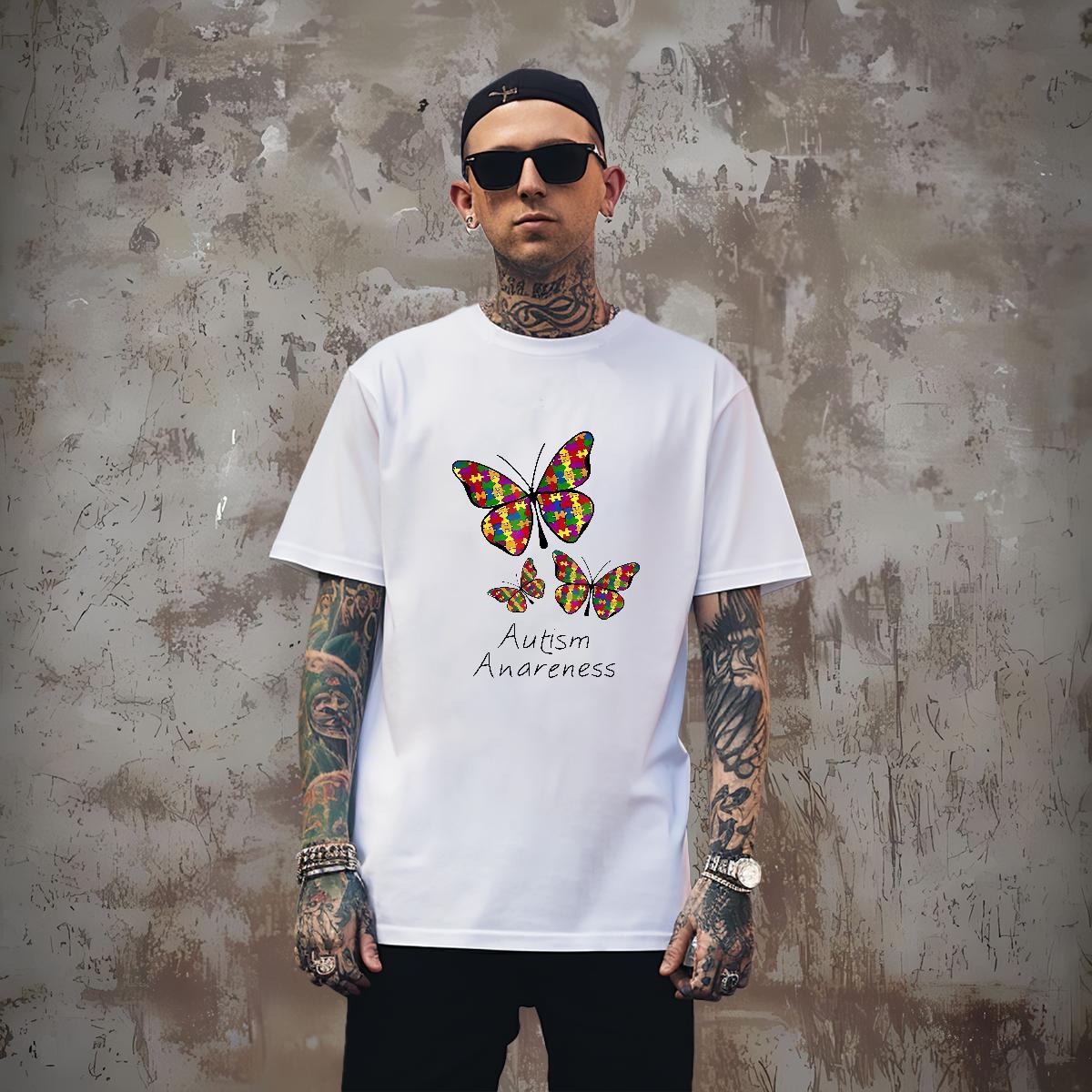 T Shirts Men 230g Cotton Butterfly Street Casual Breathable Soft DIY Logo Oversized Tshirts Casual New Free Shipping Clothings