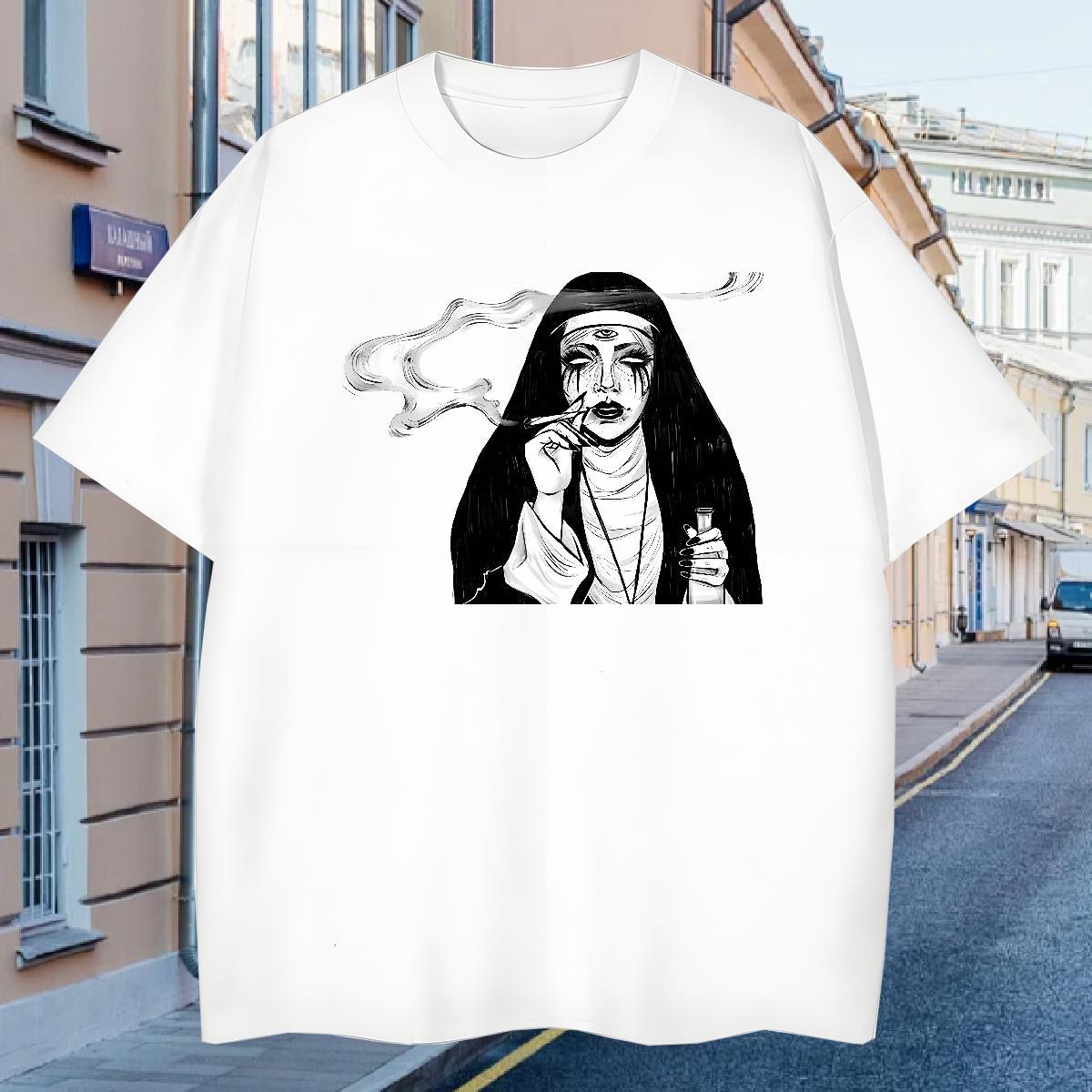 T-Shirts for Men 230g Pure Cotton nun Street wear Hip Hop Breathable Short Sleeve Cartoon Printing L-4XL Mens Tshirts Fashion Designer Wholesale Tees