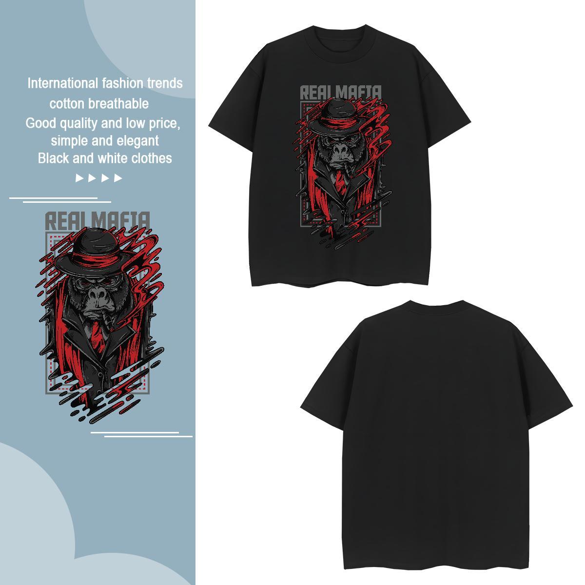 T-Shirts 230g Pure Cotton chimpanzee Street Casual Breathable Crew Neck Floral Print Tshirts Stylist Cool Design Polos