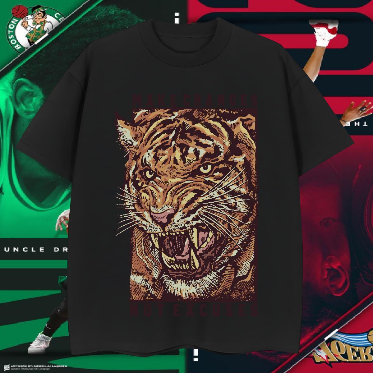 T Shirts Men 230g Pure Cotton tiger Street Wear Breathable Crew Neck Floral Print Mens Tshirts Fashion Casual Cool Polos