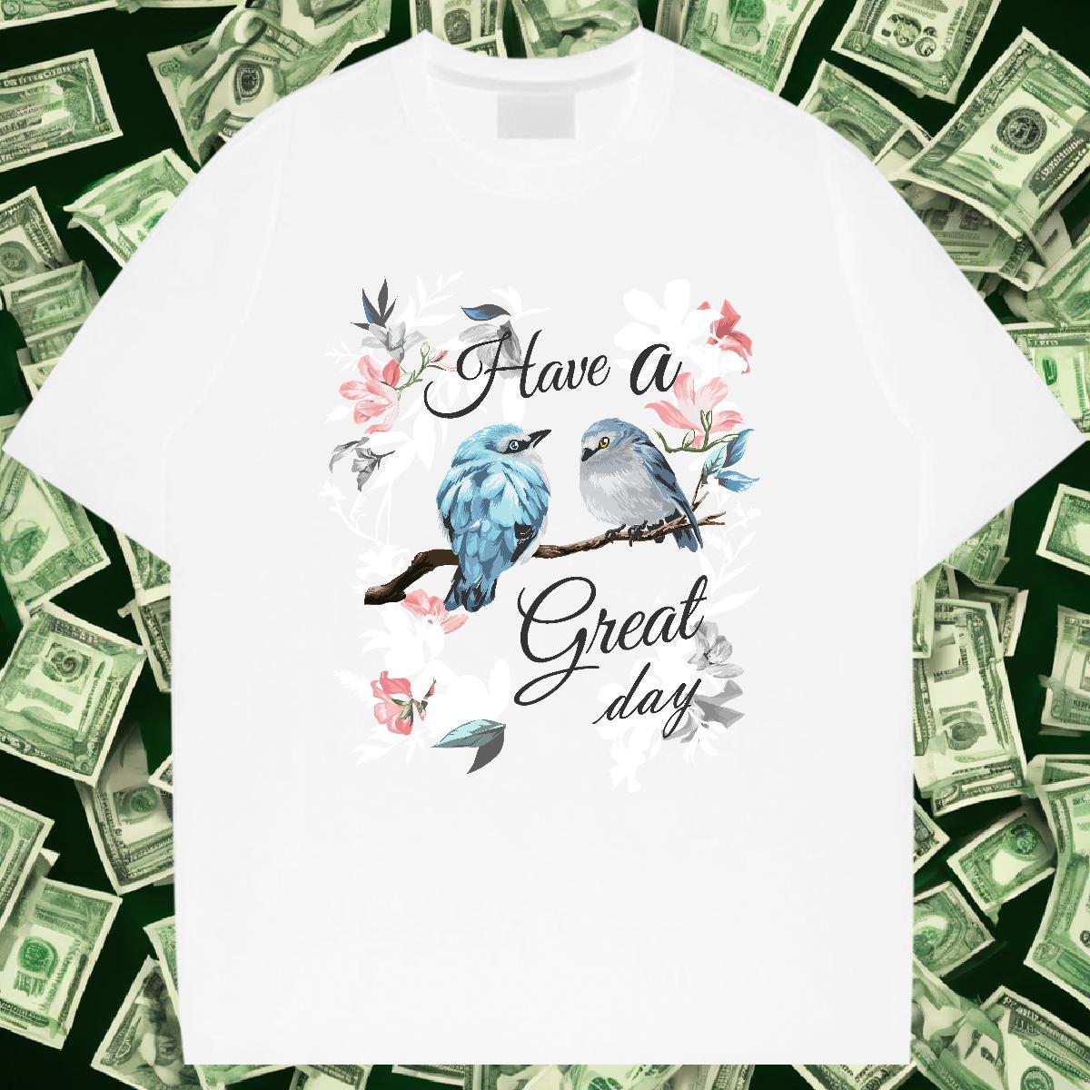 Unisex Men Tshirts 230g Cotton Casual Daily Wear bird Black White Breathable Short Sleeve Stylist T-Shirts Polos