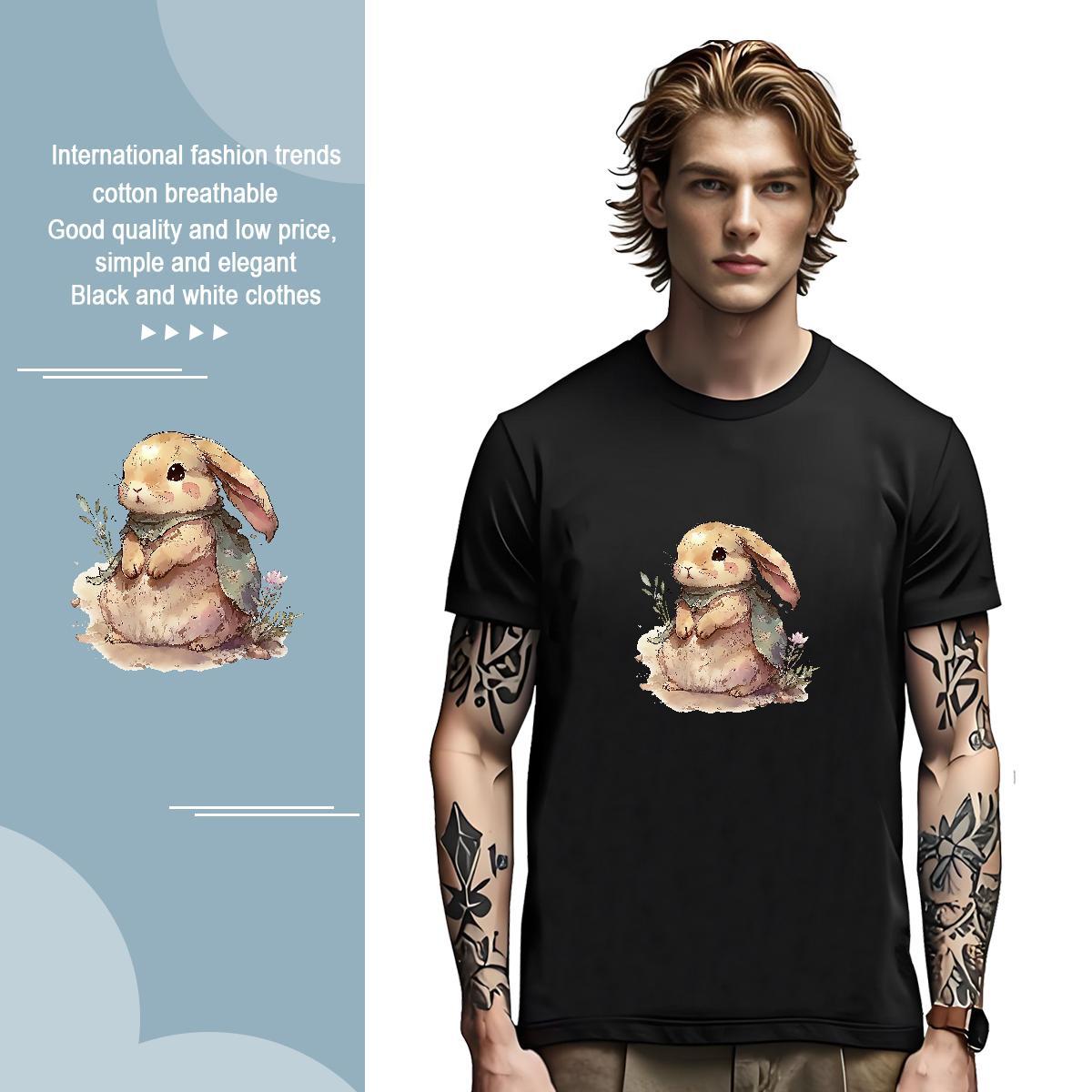 Free Shipping Men Tees 230g Cotton rabbit T Shirt For Man Outdoor Breathable Crew Neck Anime DIY Tops Shirt
