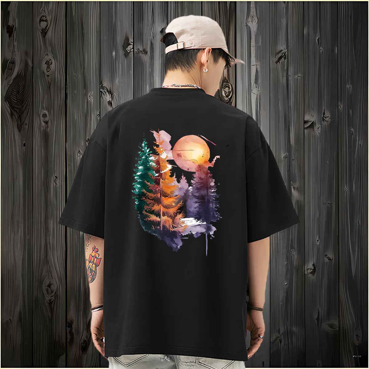 Fashion Casual T-Shirts 230g Pure Cotton tree Hip Hop Tops Shirt Short Sleeve Soft Loose Tshirt for Man Woman Anime
