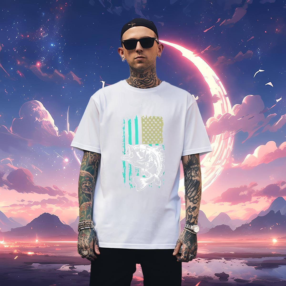 T-Shirts 100% Cotton 230g fish Sports Casual Crew Neck Breathable Custom Cartoon Mens Tshirts New Popular Clothes