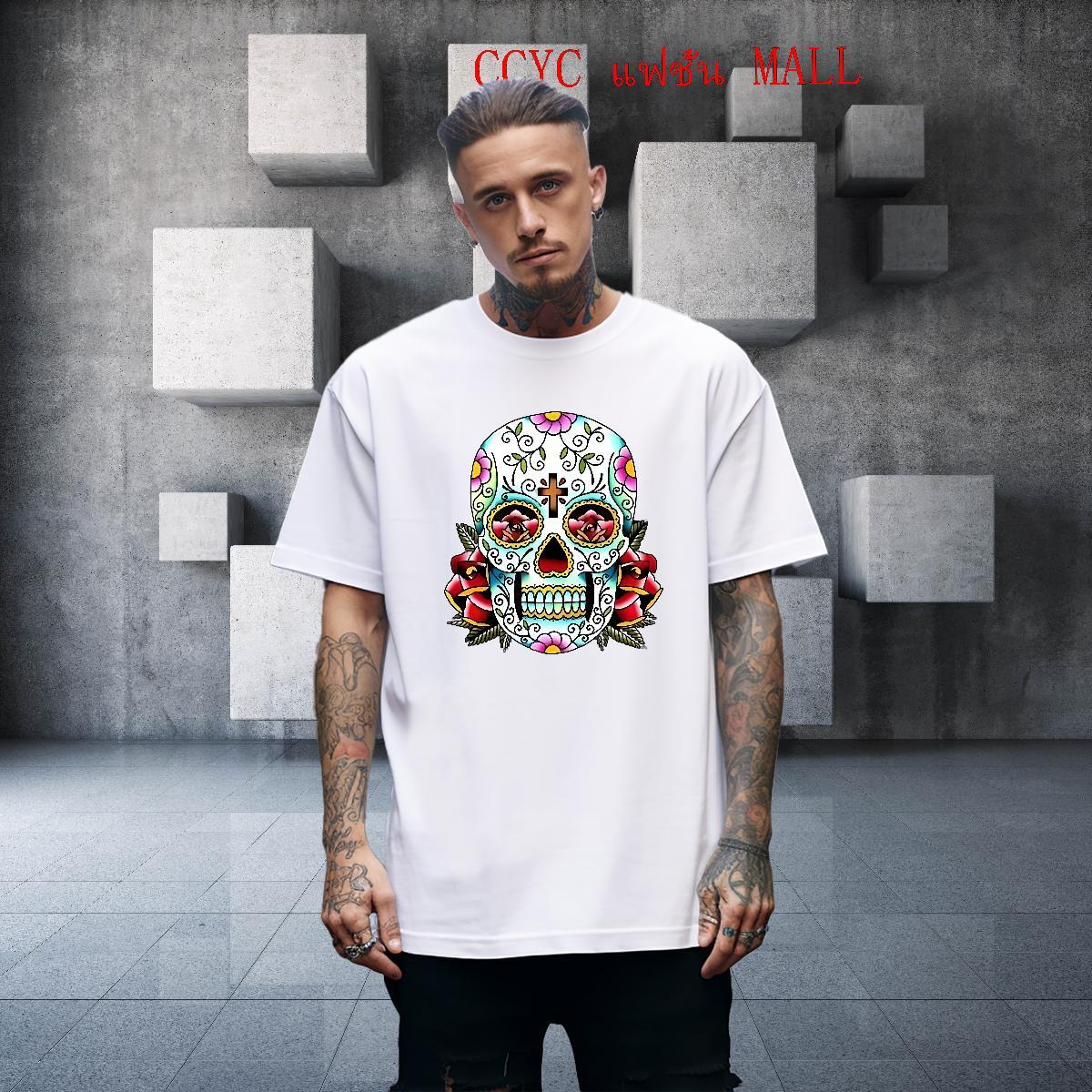 2024 Designer T-Shirts for Men skull Tops Tees 230g Cotton Hip Hop Unisex Black Oversized Crew Neck Mens Tshirts