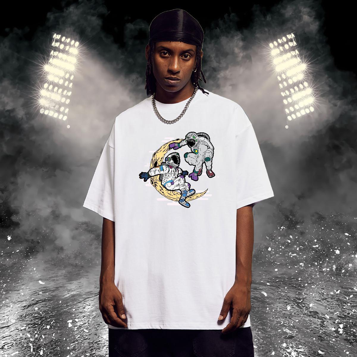 Mens T Shirts 230g Cotton spaceman High Street Hip Hop Crew Neck Breathable Floral Print Men Tees Customized Designer Tops Tees