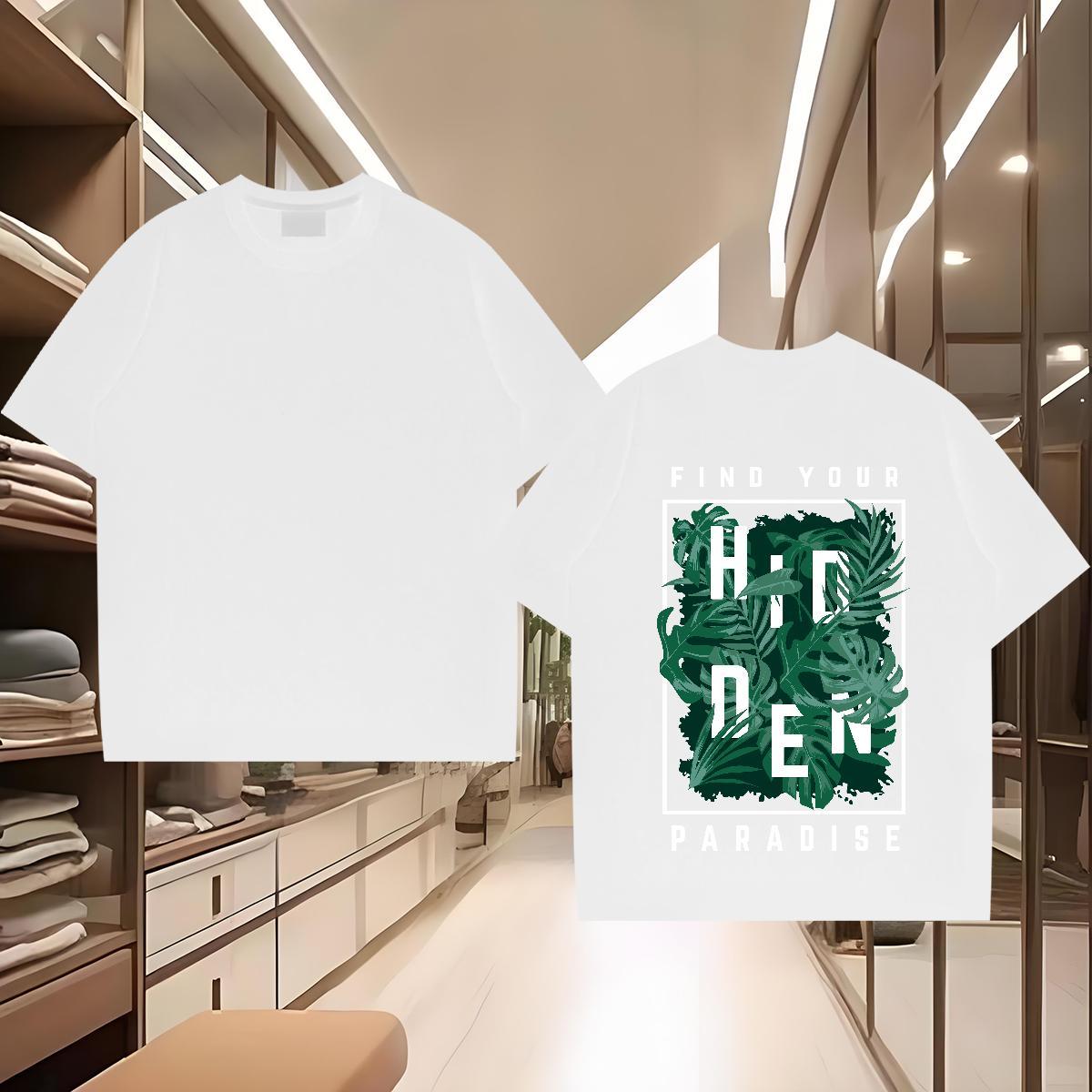 DIY Mens T Shirts 100% Cotton 230g tree Street wear Hip Hop Tops Tees Breathable Crew Neck Loose Tshirt for Man Woman White Plus Size