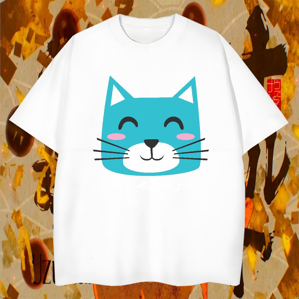 Soft Men Clothes T-Shirt 230g Cotton cute T Shirts Men Outdoor Pure Cotton Anime Print Fashion Clothings