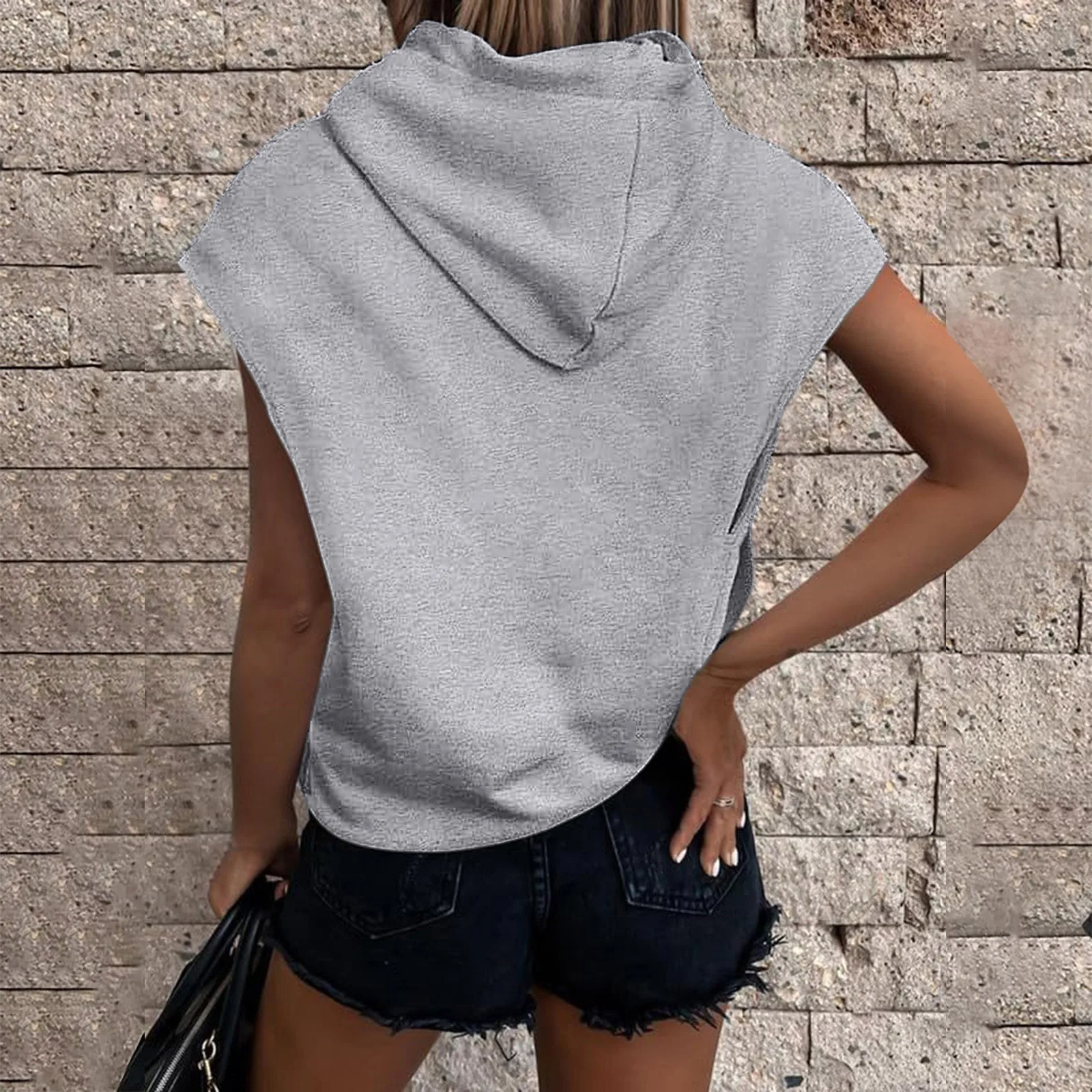 Women Sweatshirt Pullovers Short Sleeves Hoodies Fashion Solid Hooded Spring Summer Loose Tops High Street Hooded 240806