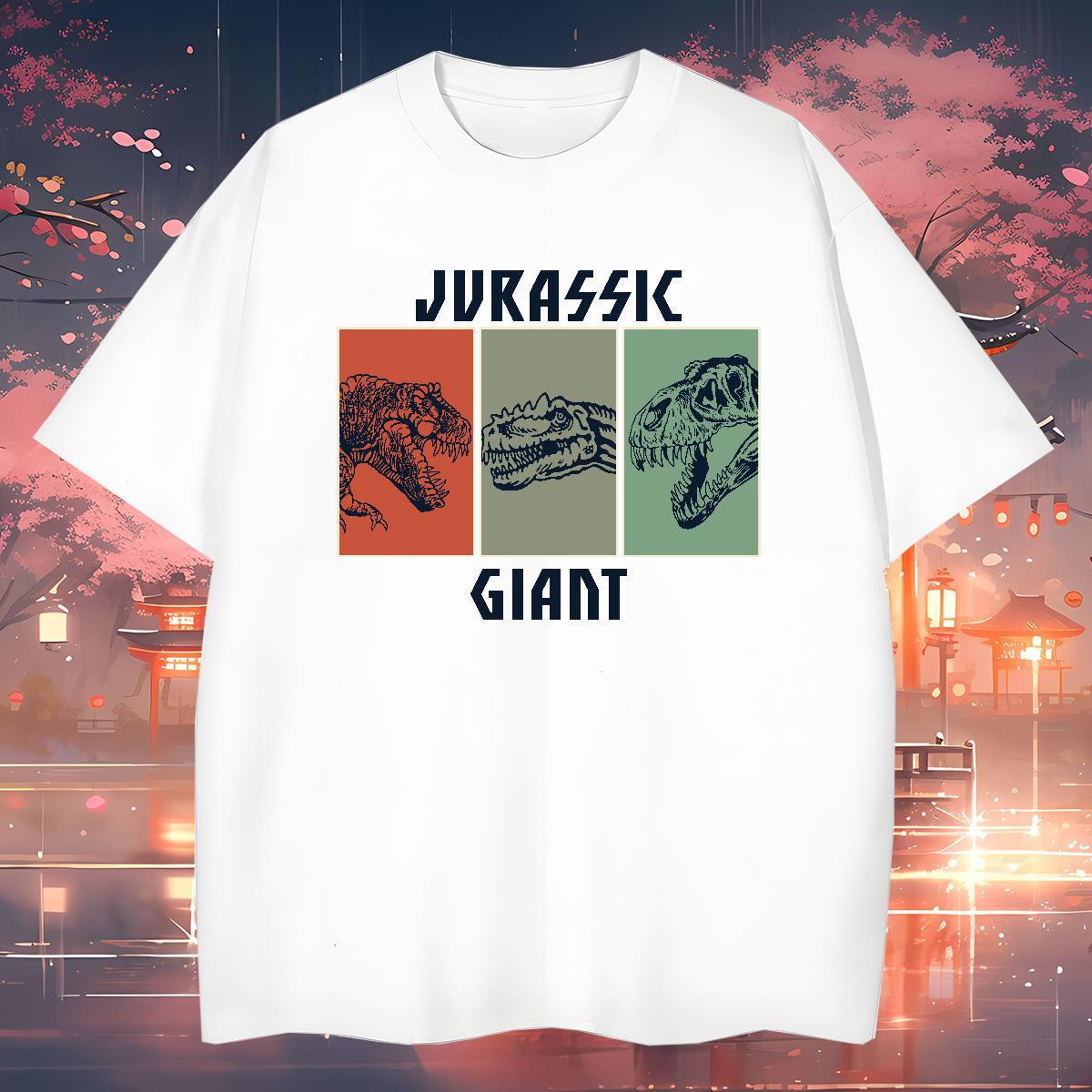 2024 New T shirt 230g Pure Cotton dinosaur Casual Clothes Breathable Crew Neck Wholesale Couples T Shirts DIY Printed