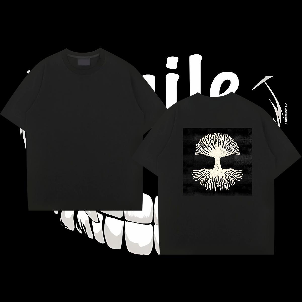 Classic Casual T Shirts Men 230g 100% Cotton tree Anime Printing Street Clothes Breathable Short Sleeve Cool Men Tops Tees White Plus Size