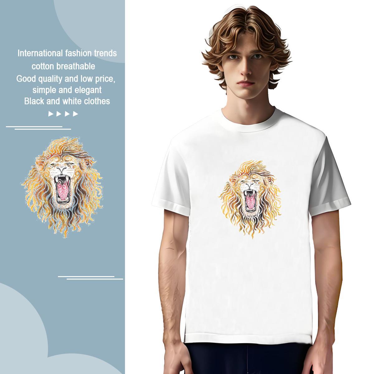 Men T Shirts 230g 100% Cotton lion Street Casual Breathable DIY Men Tops Tees 2024 High Quality Tshirts
