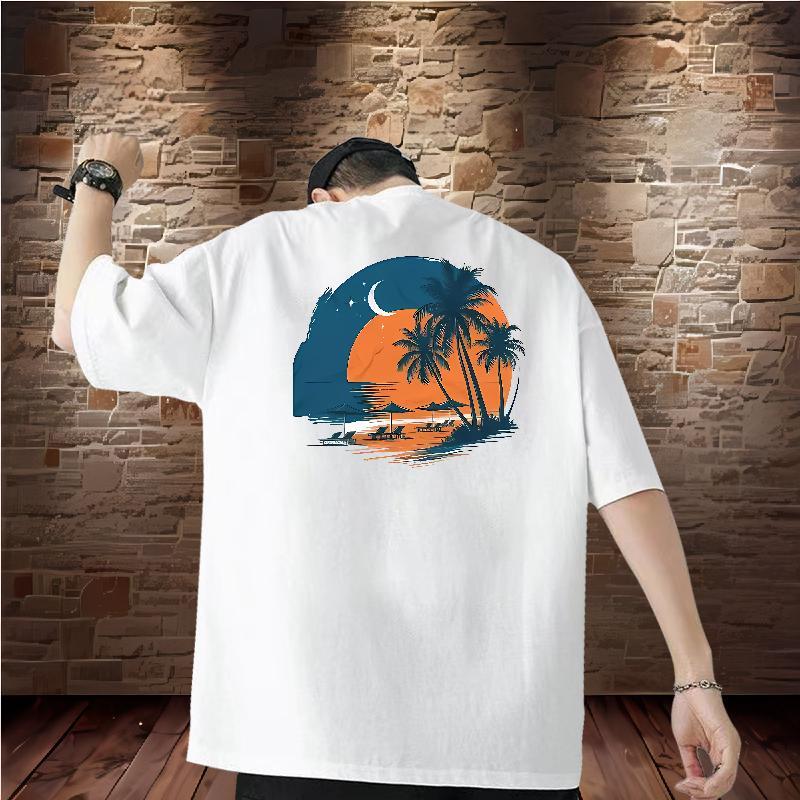 New Men T Shirts 230g 100% Cotton beach Street Casual Wear O Neck Short Sleeves Loose Tshirts White Plus Size