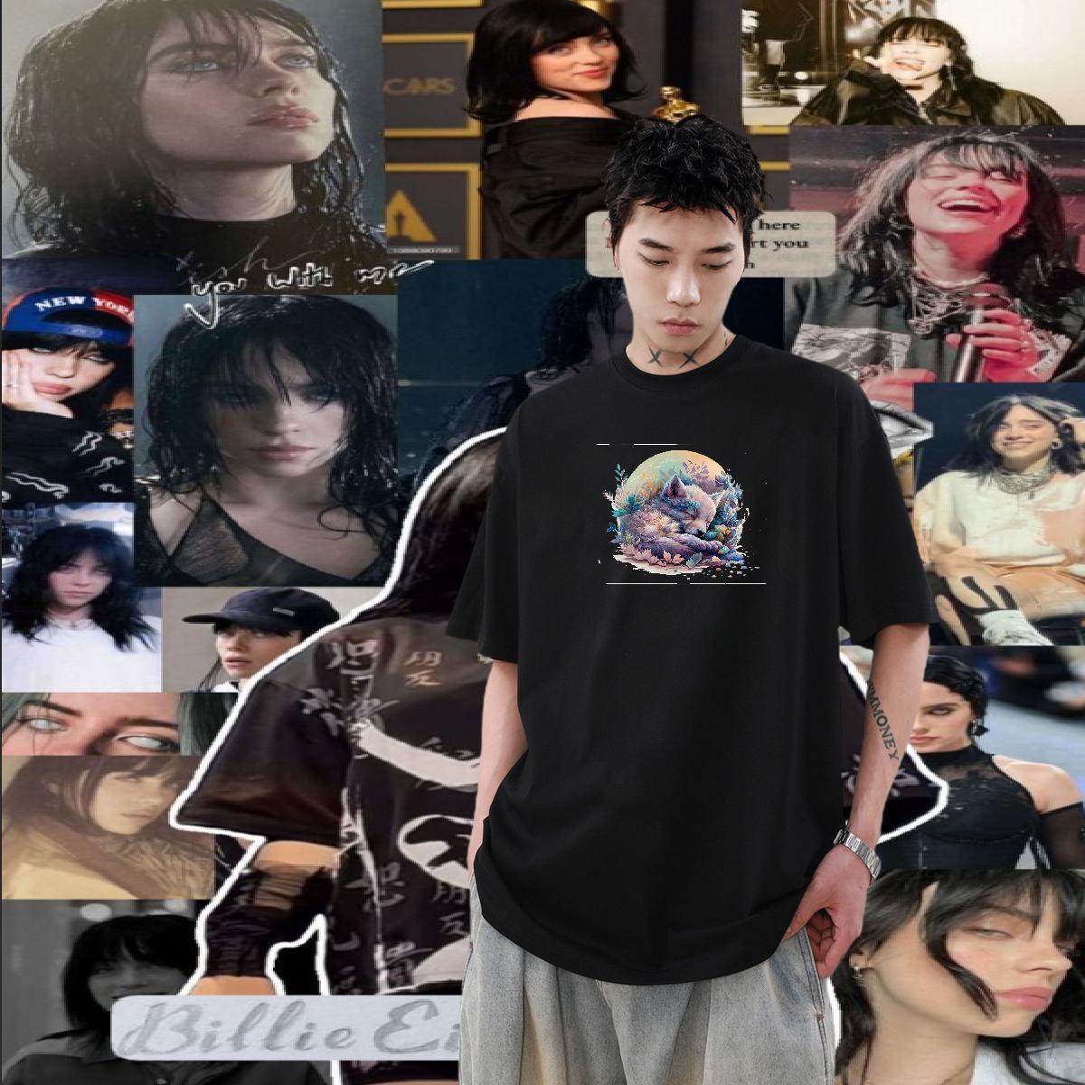 DIY Customized T Shirts Men 230g Pure Cotton wolf Beach Wear Breathable Loose Tshirt for Man Woman Custom Print Oversized