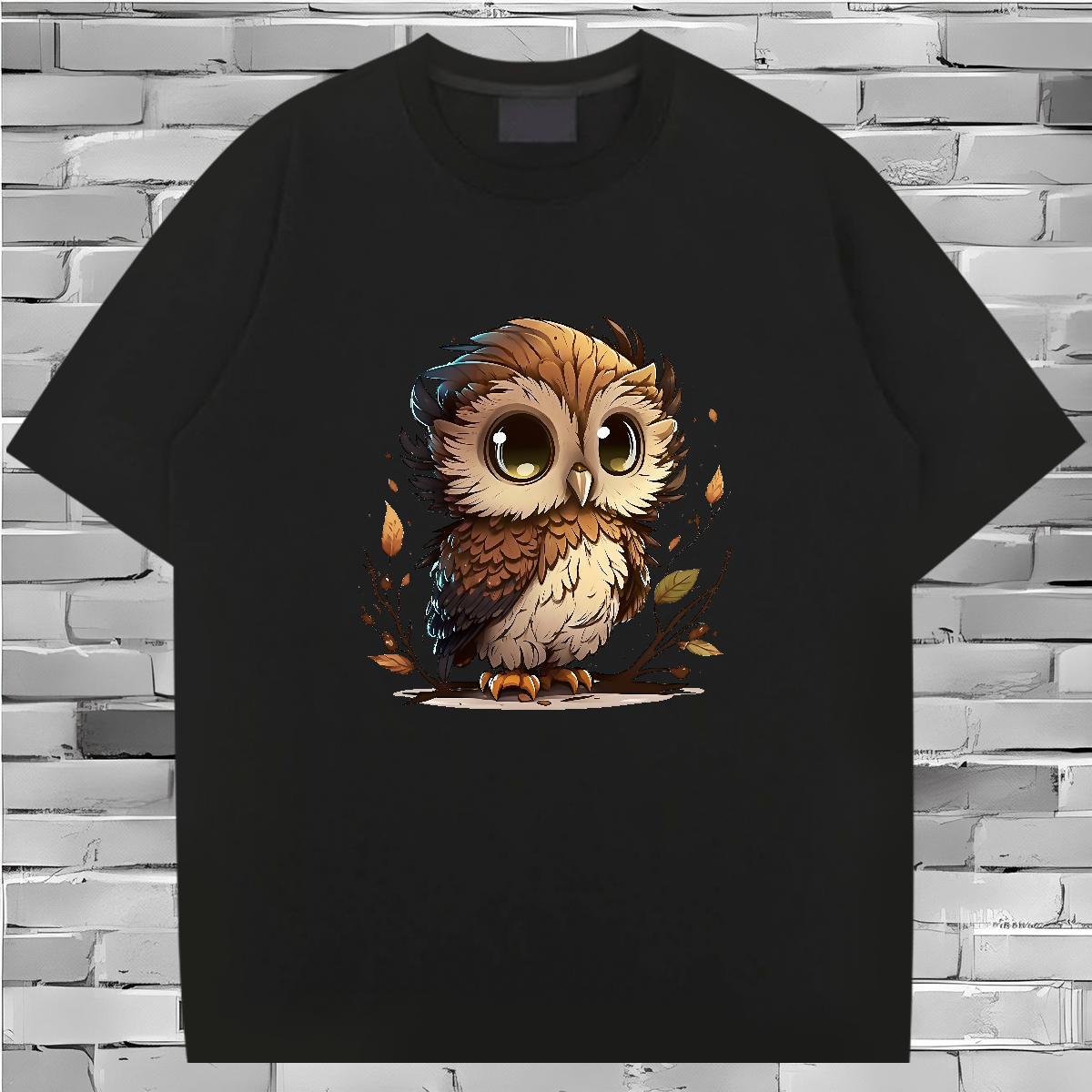 New Men T Shirts 230g Pure Cotton Owl Casual Beach Tops Breathable Crew Neck Designer Tshirts Custom Big Size
