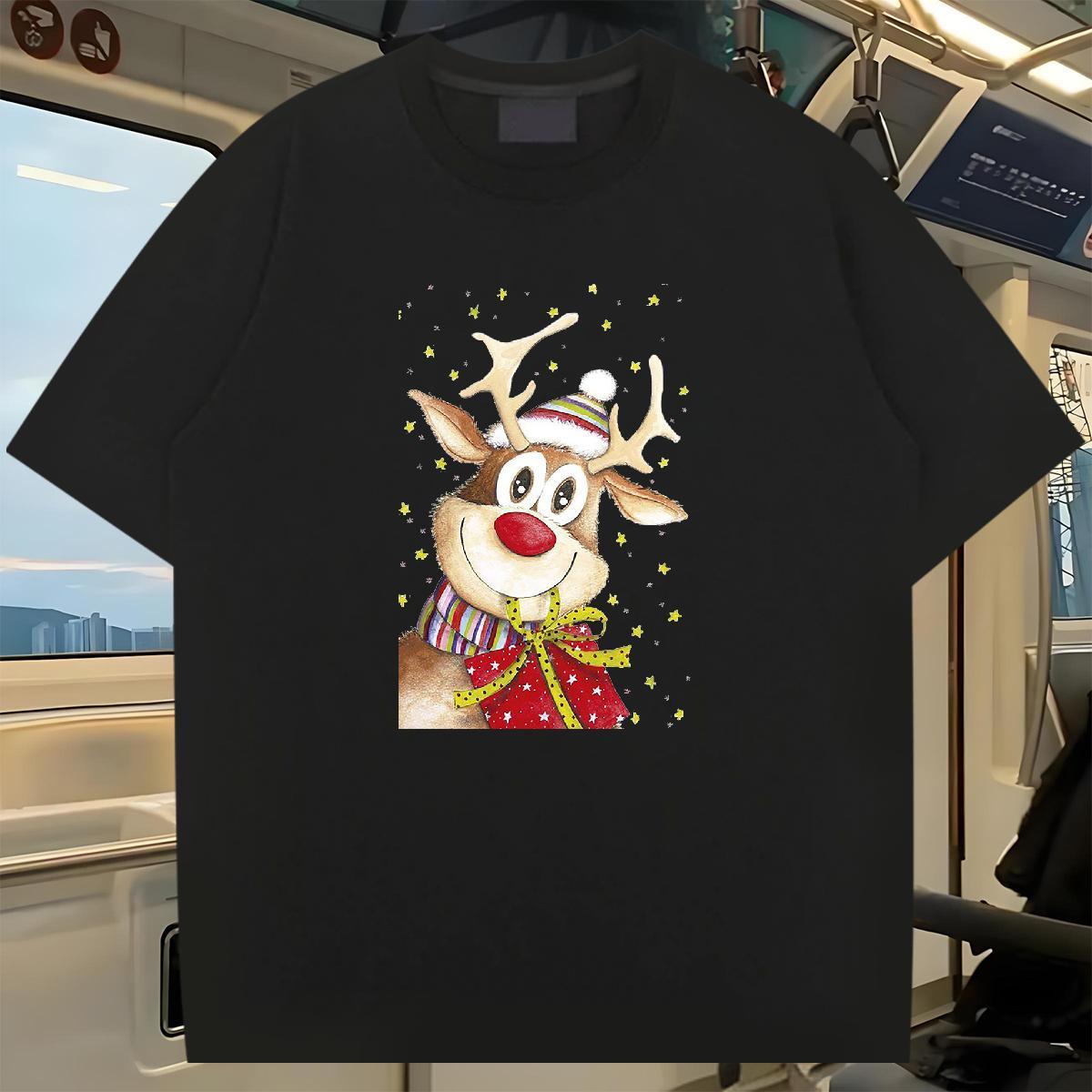 Fashion New T-Shirts for Men 230g Cotton Christmas Sport Tops Shirt Short Sleeve O-Neck Designer Men Tops Tees White Plus Size