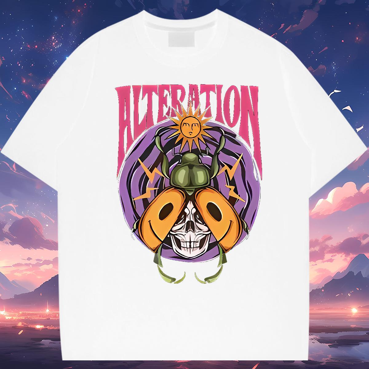Free Shipping Men T Shirts 230g 100% Cotton skull Casual Tshirts Crew Neck Popular Mens Tshirts DIY