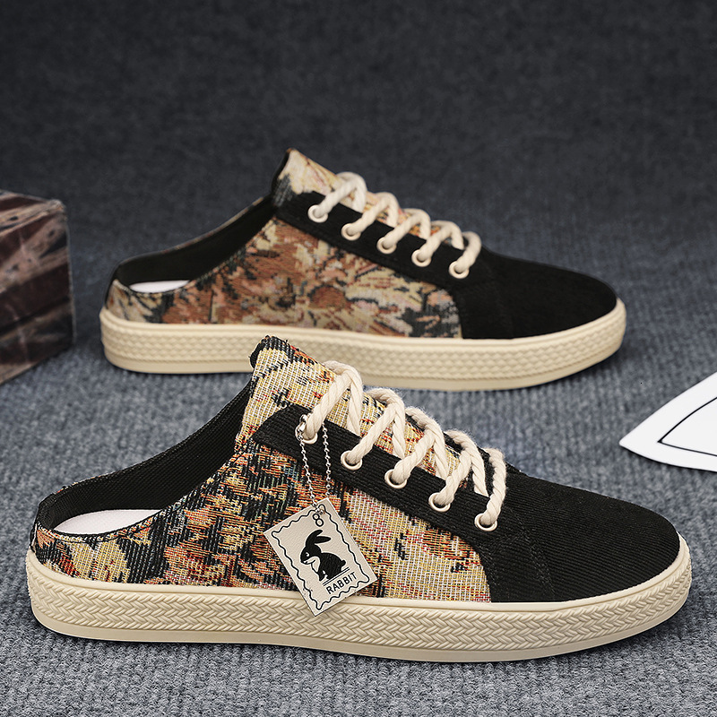 Canvas versatile summer trend, breathable casual cloth shoes, heelless half trailer, men's trendy shoes