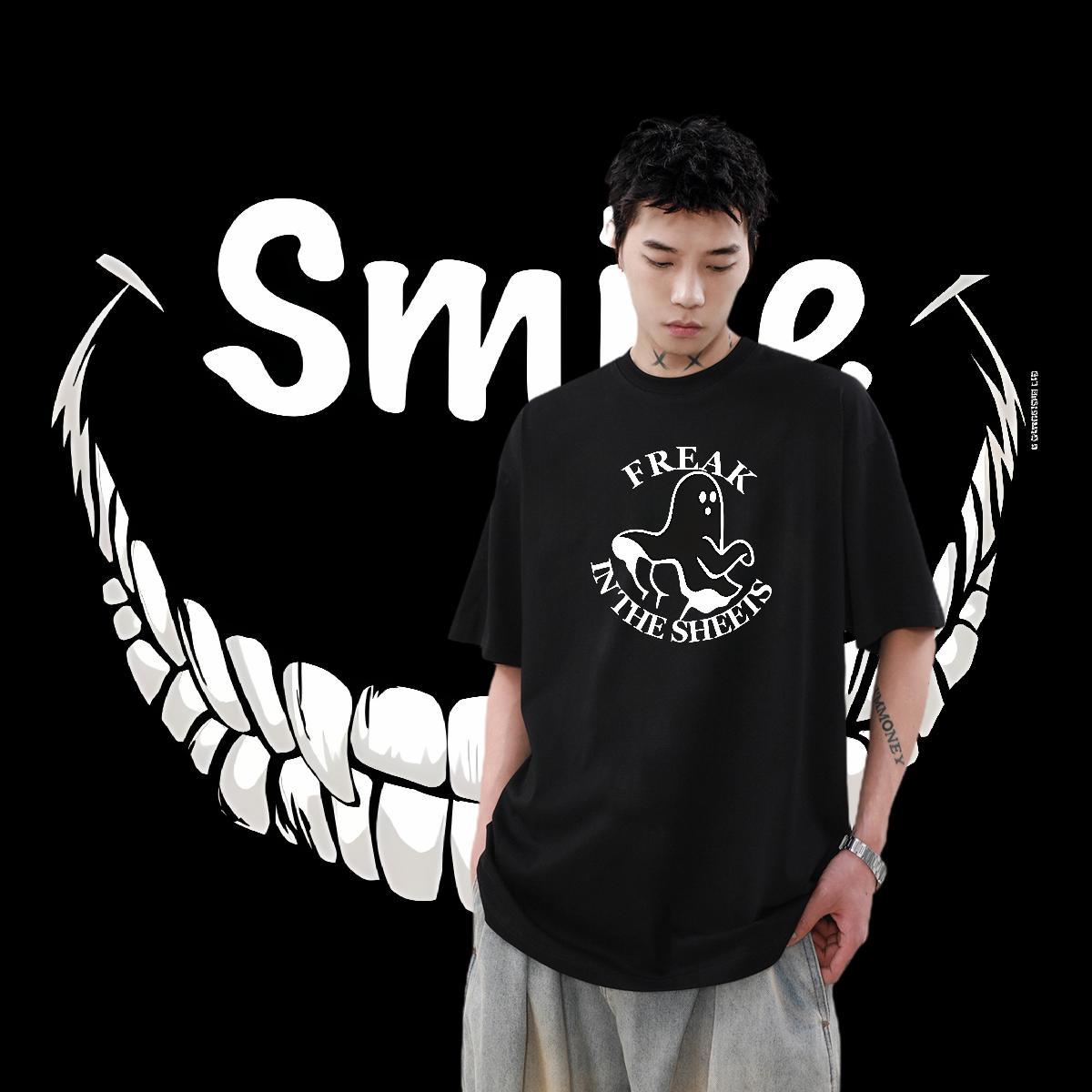Classic Casual T Shirt For Man 230g Pure Cotton monster Street wear Hip Hop Tops Tees Breathable Crew Neck Free Shipping Tshirt for Man Woman Cartoon 