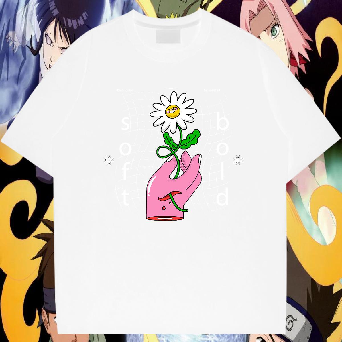 Factory Direct Mens T Shirts 230g 100% Cotton flower Casual Daily Wear Tops O-Neck Short Sleeve Free Shipping Tshirts DIY Printed