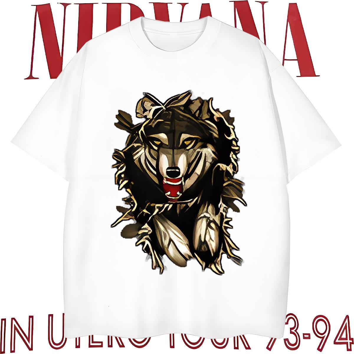 Fashion New T shirt 230g Pure Cotton wolf Home Outdoor Top Tees O-Neck Short Sleeve Loose Fit Men Tees DIY Anime