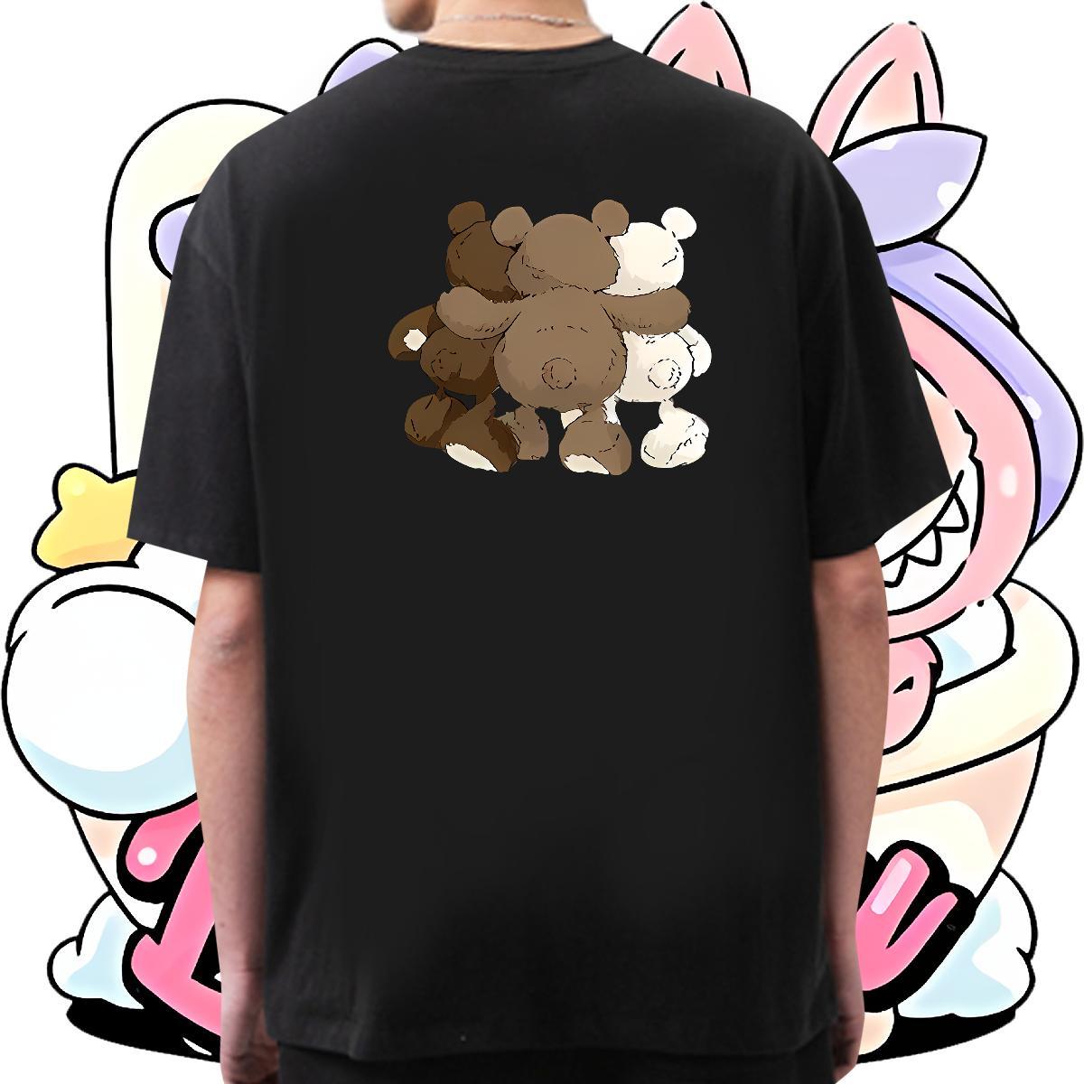 Casual New T-Shirts 230g Pure Cotton bear Outdoor Tee Shirt Breathable Crew Neck Soft Tshirts Black White