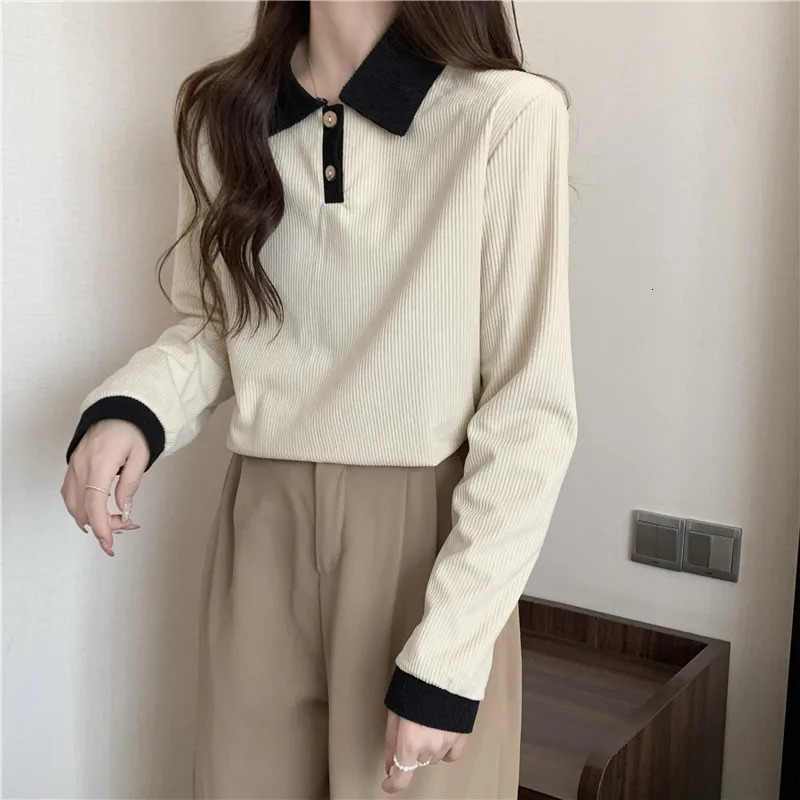 Autumn long sleeved knitted T-shirt Y2k top retro womens sweater fashionable shirt street clothing casual polo neck T-shirt 28401 240827