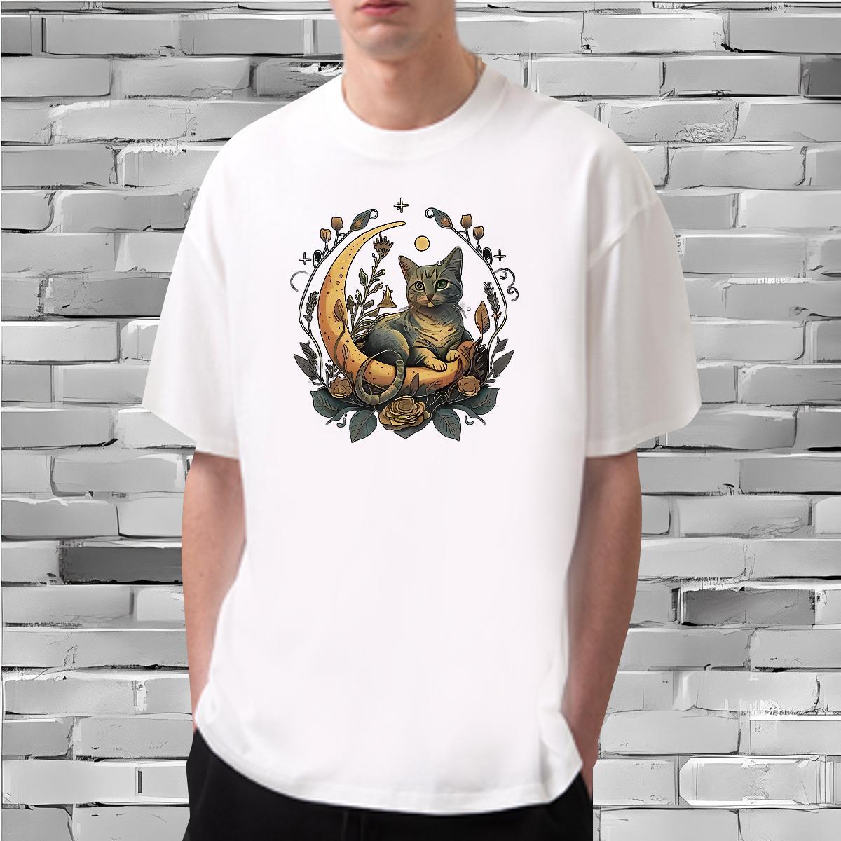 Mens T Shirts 230g Cotton cat Street Wear Crew Neck Custom Anime Men Tops Tees 2024 Designer High Quality Clothes