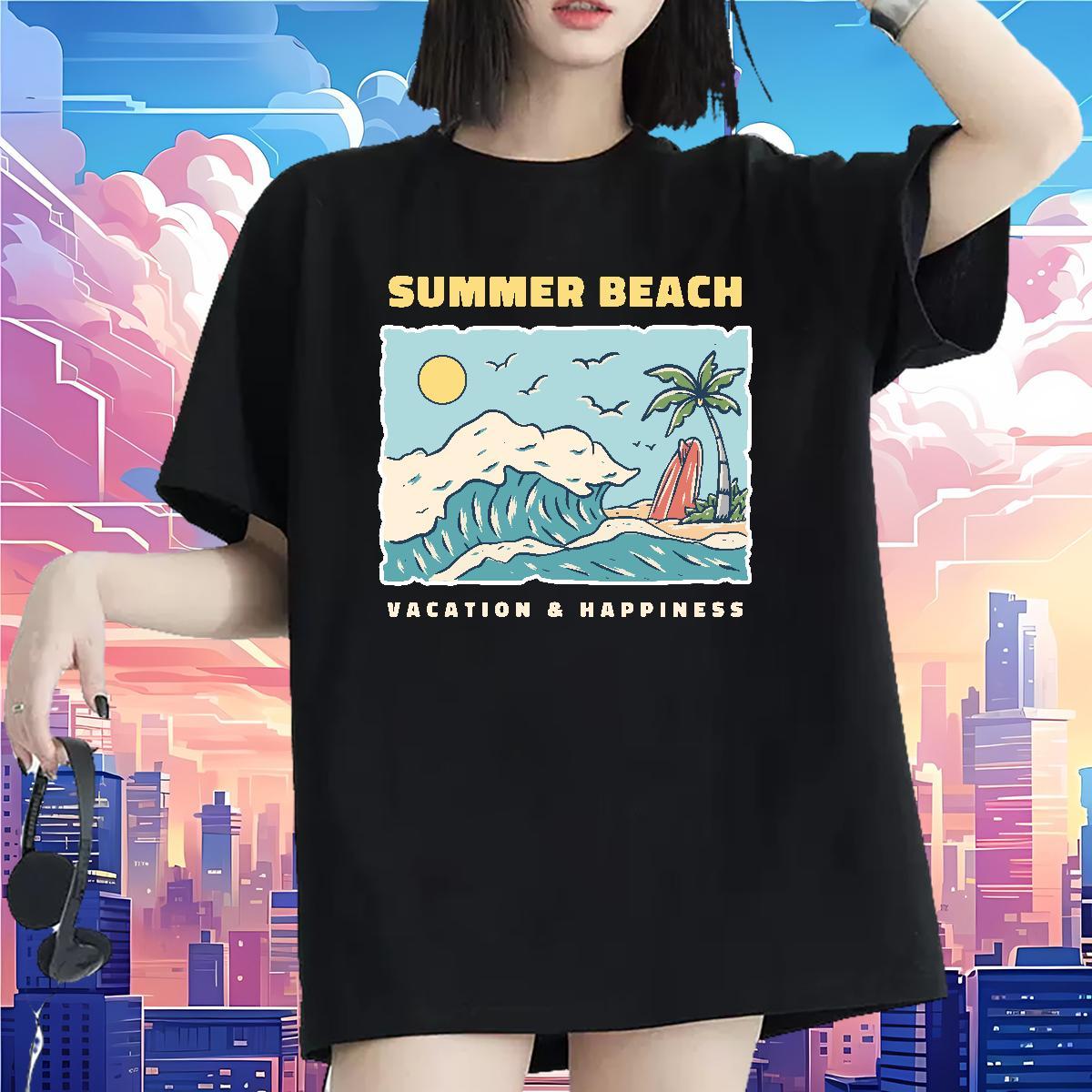 Nice T shirt Breathable Woman Tshirt Plus Size Custom sea Beach 230g Pure Cotton 2024 Top Tees