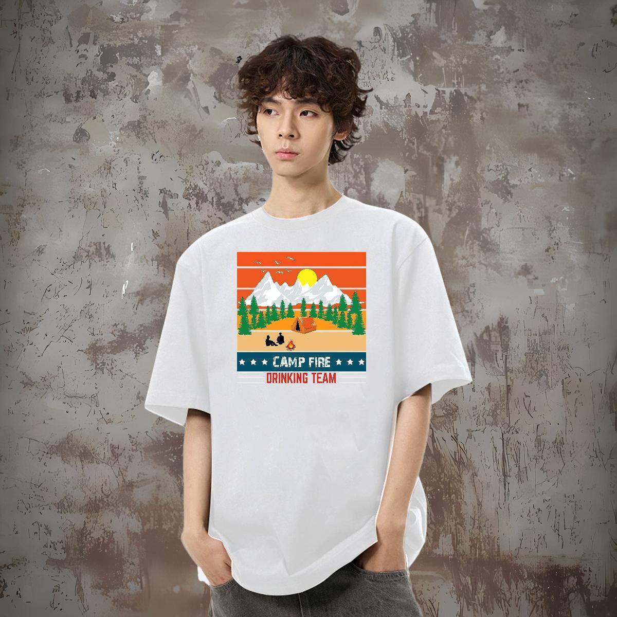 Fashion Design T-Shirts for Men 230g Cotton tree Hip Hop Street Wear Breathable Crew Neck Brand Men Tees DIY Logo Oversized