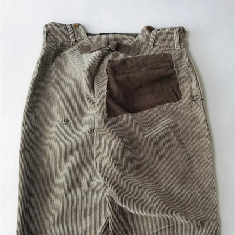 Corduroy Overalls Washed Patch Casual Pants for Men 240806