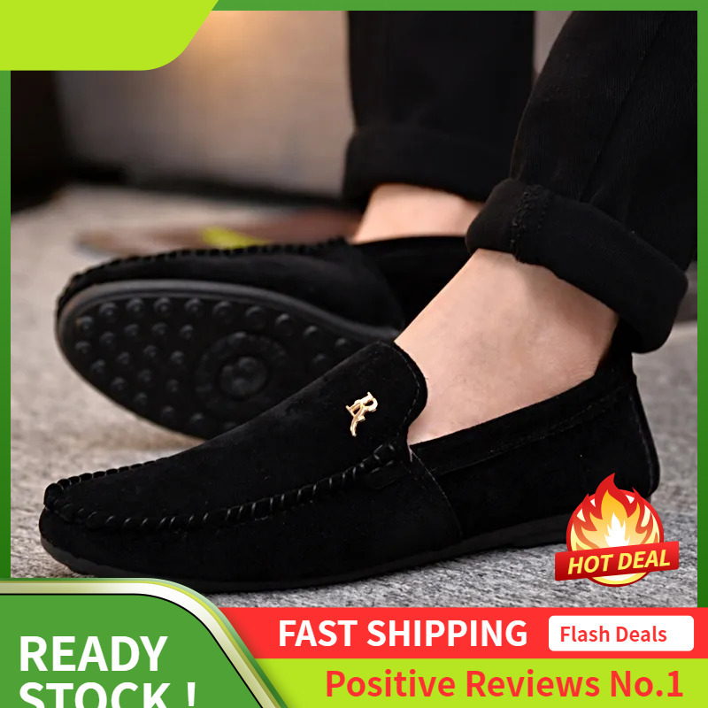 S Ddmysports Men Loafers Korean Trendy Men Casual Low Top Cloth Lazy Kick Ins Beanie Driving Shoes Non Slip And Simple Black Outdoor Shoes hoes lip im