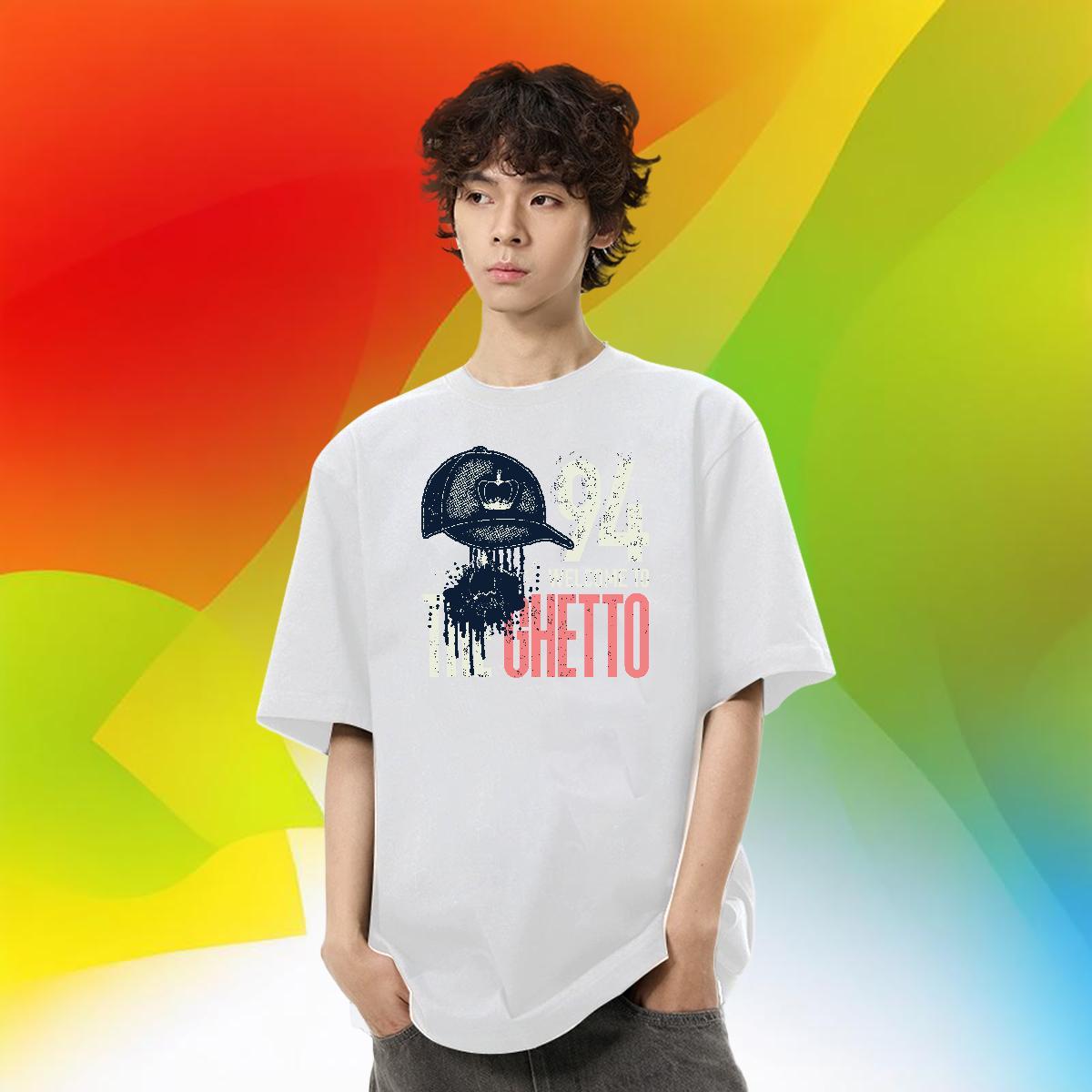 Loose Fit Men Tees 230g Cotton High Street Hip Hop letter Anime Print O-Neck Short Sleeve DIY Customized T-Shirts for Men Tops