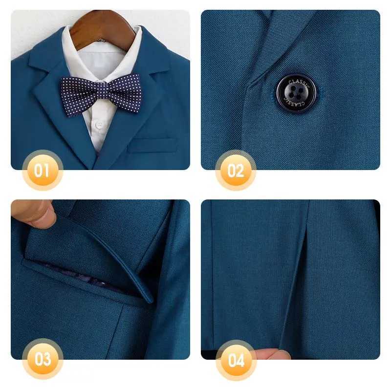 Suits Children White Red Blue Piano Party Dress Kids Jacket Vest Pants Bowtie 4PCS Ceremony Photograph Suit Boys Performance Costume