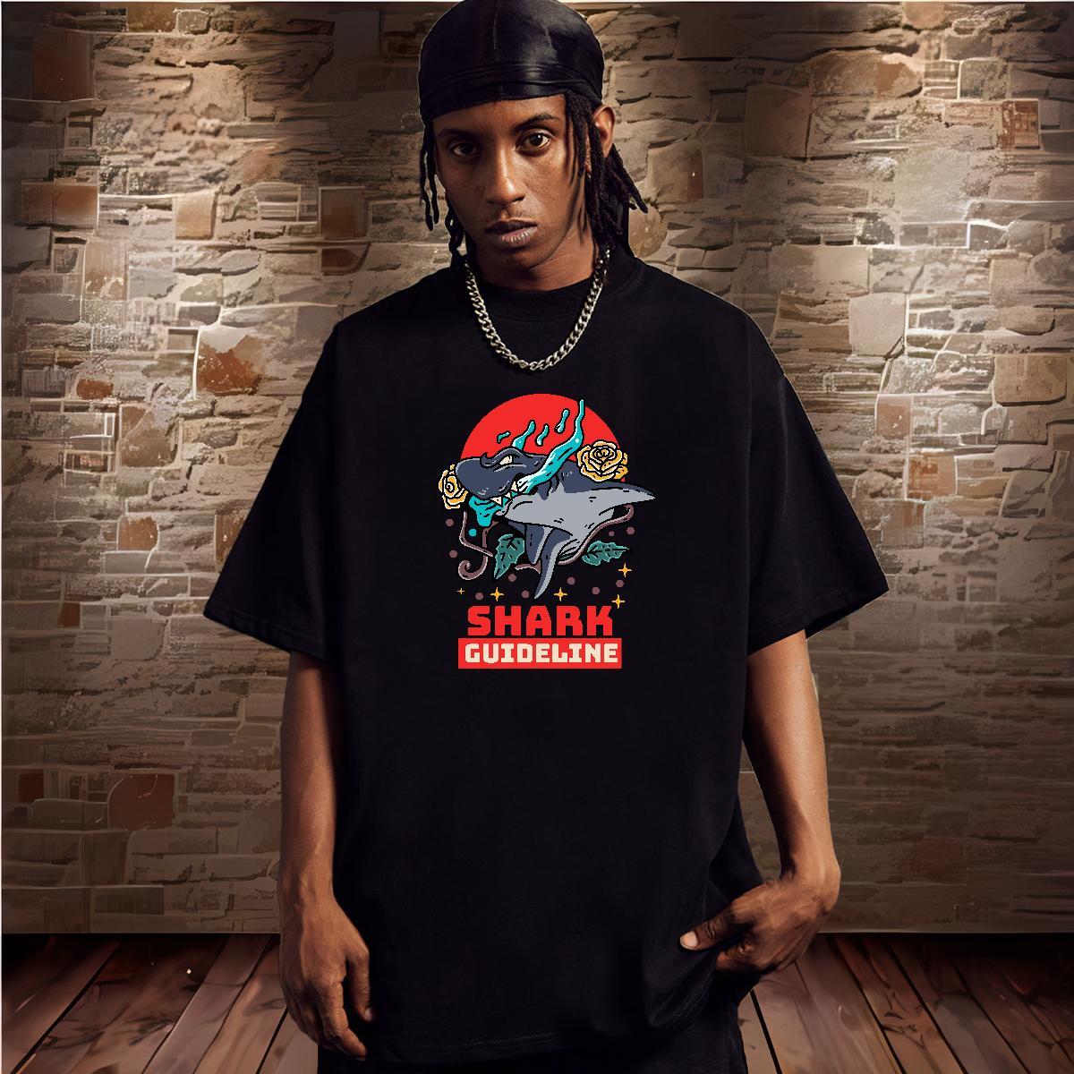 Wholesale Mens T Shirts 230g Pure Cotton shark Spring Summer Top Tees Short Sleeve Soft Designer Men Tshirts DIY Printed