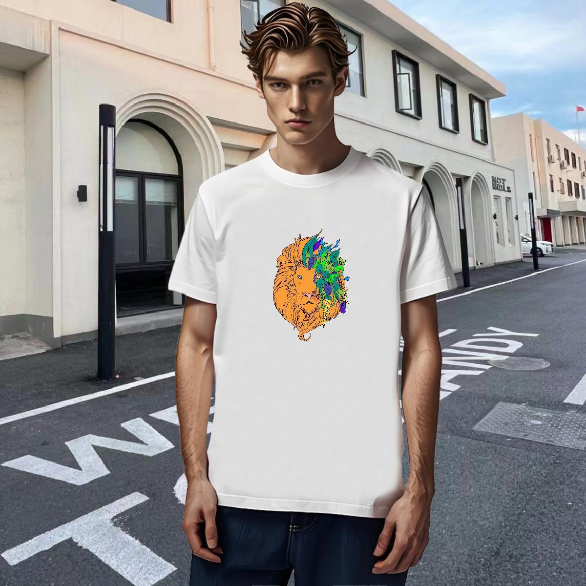 2024 New T-Shirts for Men 230g 100% Cotton tiger Street wear Hip Hop Wear Short Sleeve Soft Popular Tshirts Plus Size Cartoon