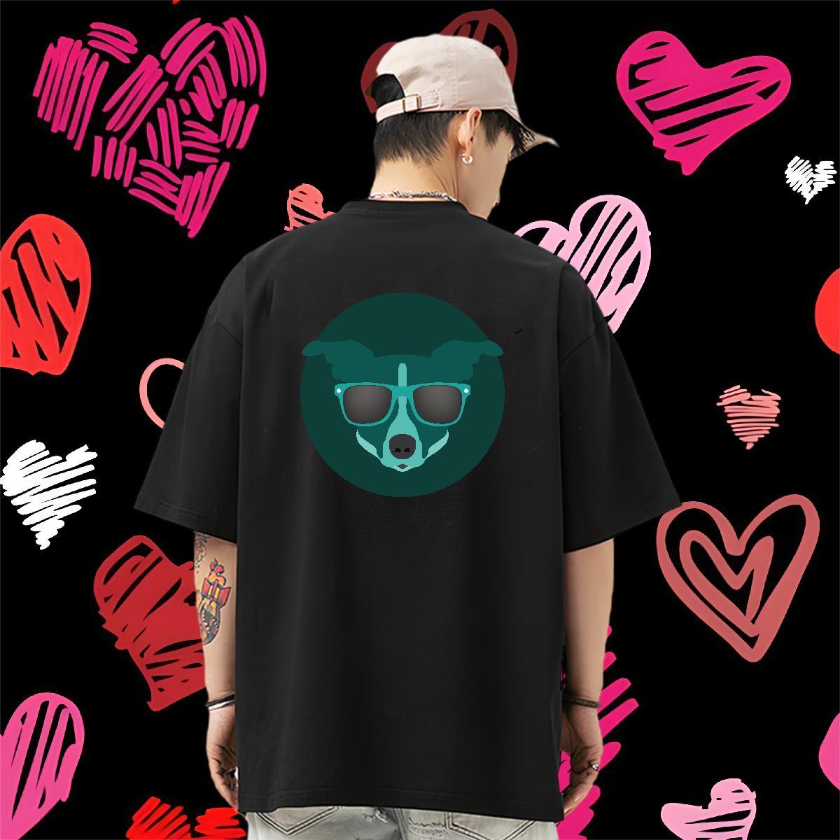 Classic Casual T Shirts Men 230g Pure Cotton dog Hip Hop Tops Crew Neck High Quality Men Tops Tees White Plus Size