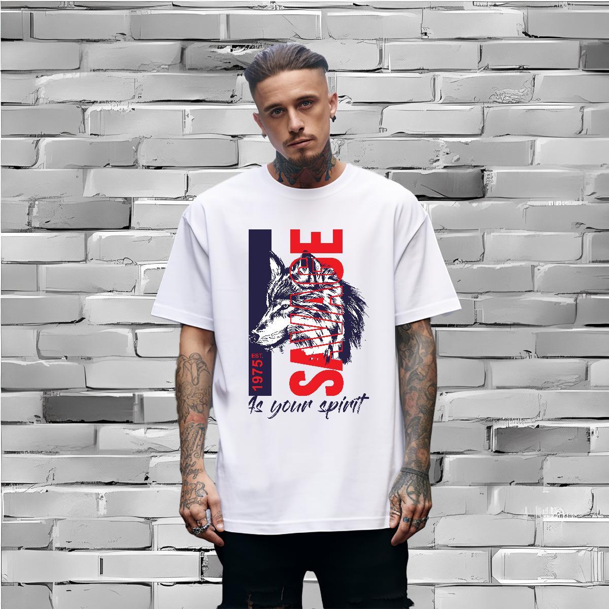 T Shirt For Man 230g Pure Cotton wolf Beach Breathable Short Sleeve Custom Print Plus Size Tshirts Free Shipping Wholesale Tops