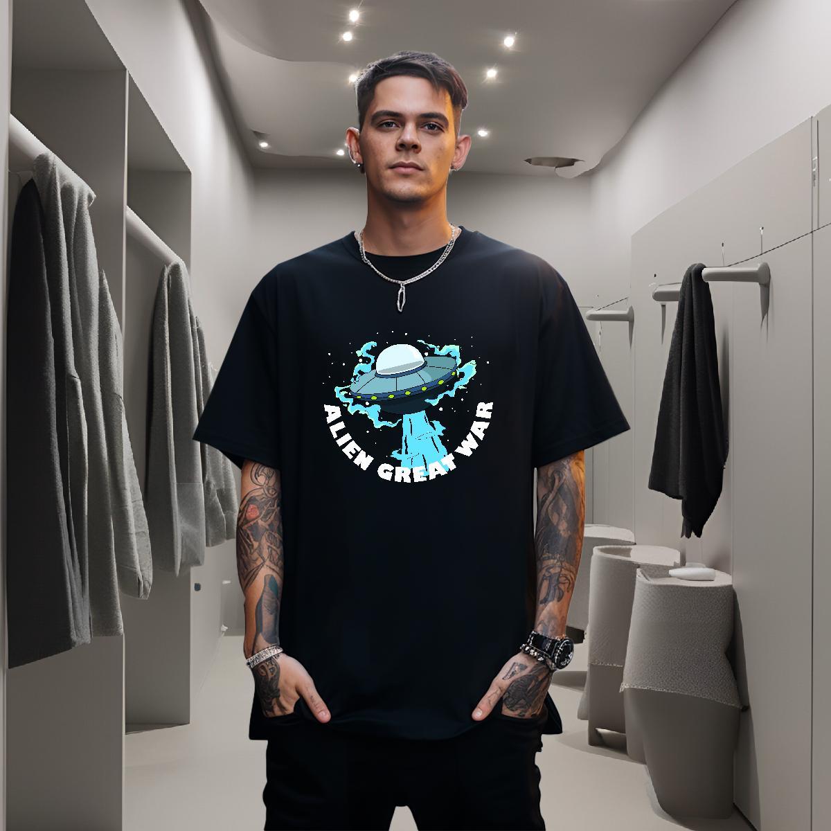 Mens T Shirts 100% Cotton 230g spaceship Hip Hop Short Sleeve Soft Customized Tshirts Fashion Designer TOP Quality Clothings