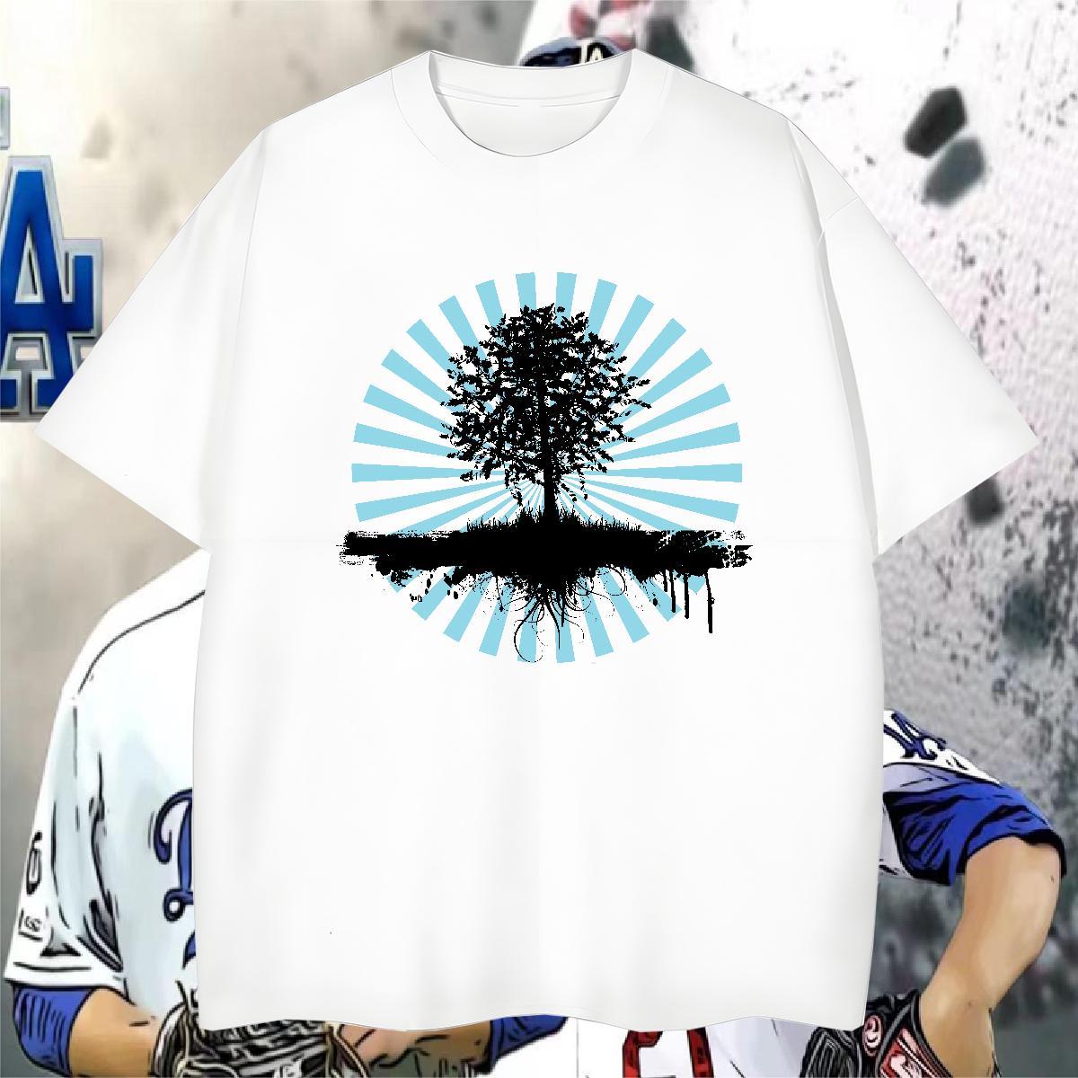 T Shirts Men 100% Cotton 230g tree Spring Summer Breathable Short Sleeve Custom Cartoon Couples T Shirts Classic Unisex Tops Tees