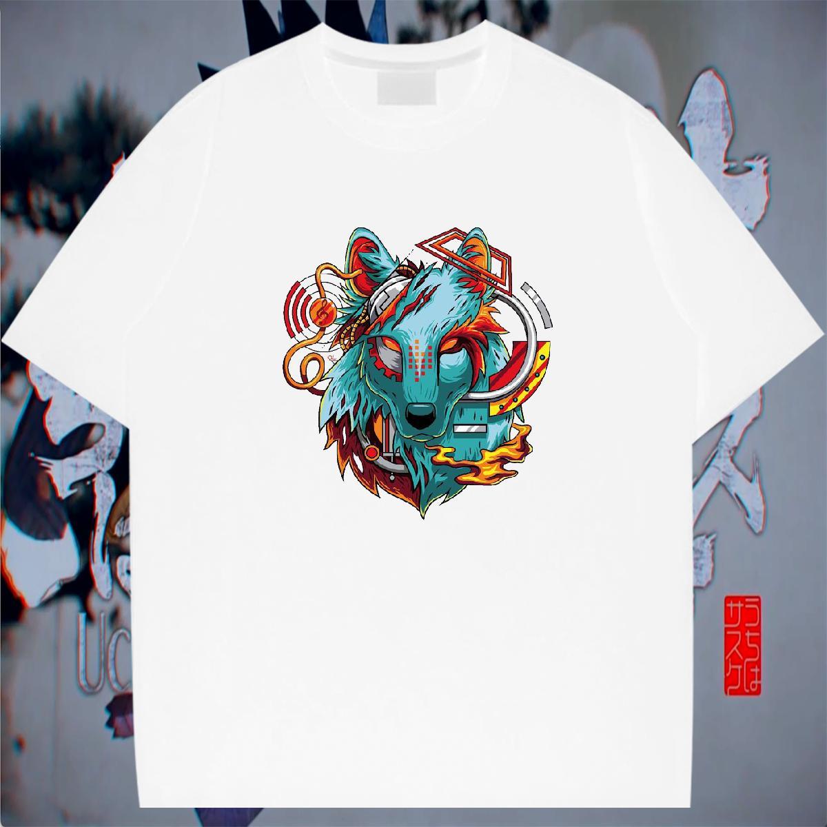 Cool Men Tops Tees 230g 100% Cotton Hip Hop Street wolf DIY Printed Breathable Soft Customized T Shirt For Man Wear