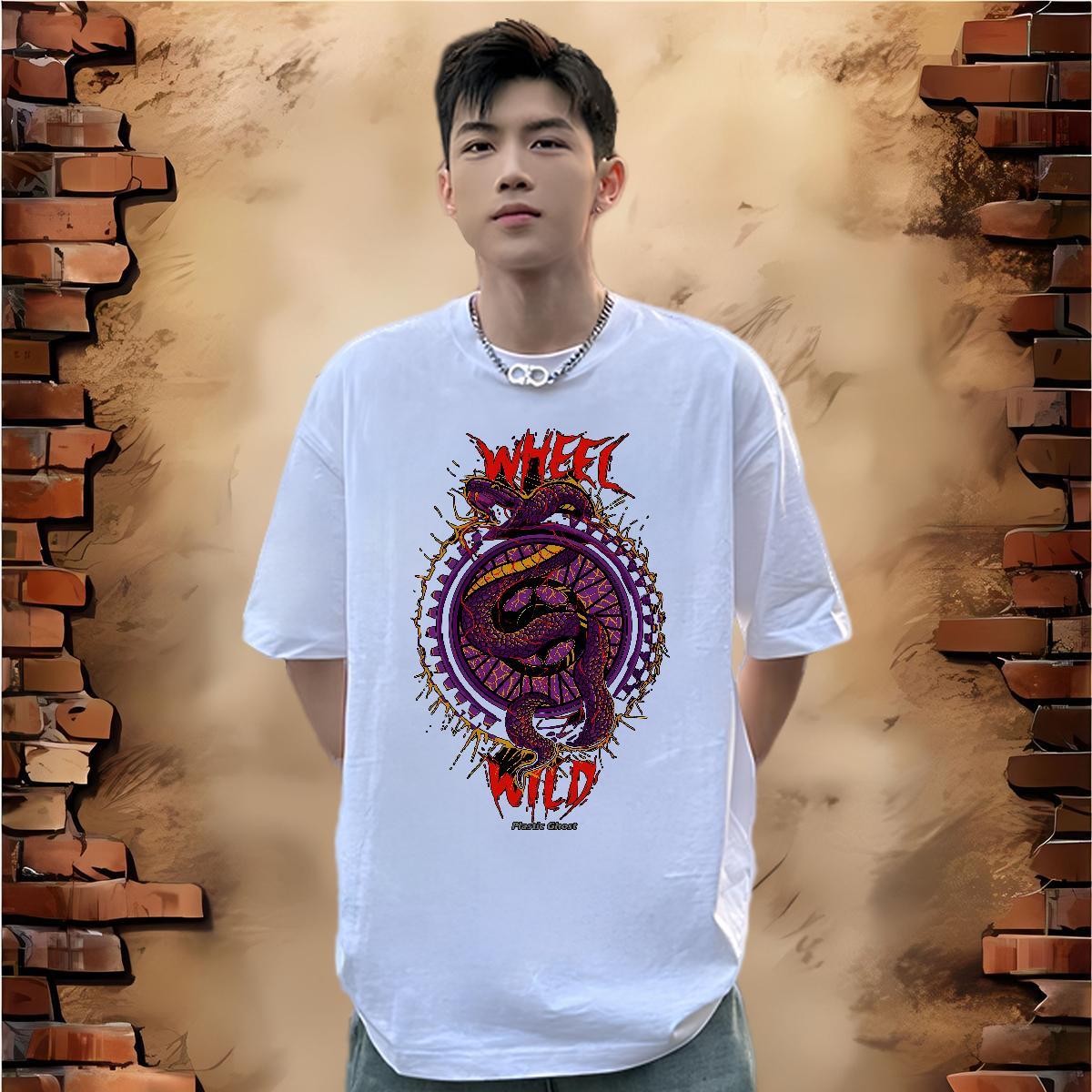 2024 New Man T Shirts 100% Cotton 230g snake Daily Wear Tee Shirt Breathable Crew Neck Cool Design Tshirt for Man Woman Oversized