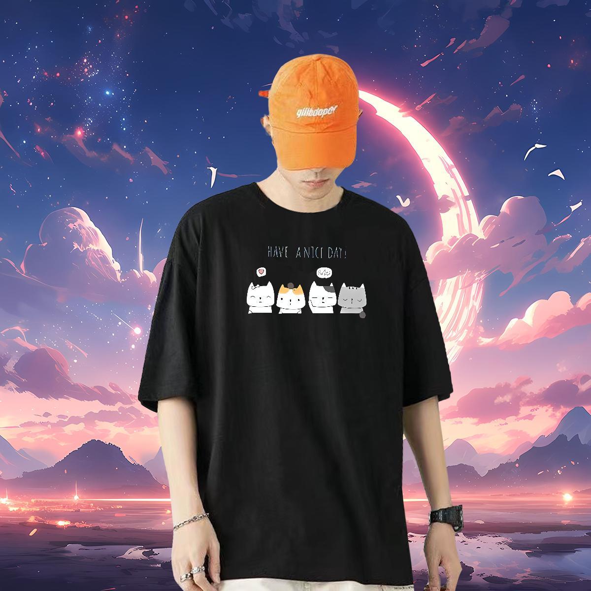New Arrival T shirt 230g 100% Cotton cat Hip Hop Street Tees Breathable Short Sleeve Wholesale Tshirt for Man Woman Custom Big Size