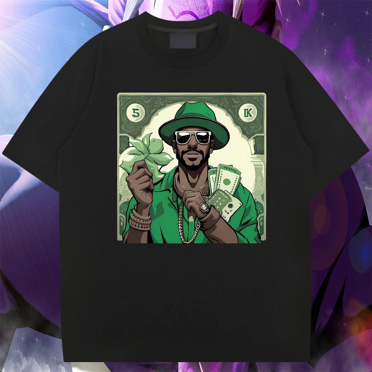 Unisex Men Tops Tees 230g Cotton Daily Wear cash Cartoon Print O-Neck Short Sleeve Customized Man T Shirts Top Tees