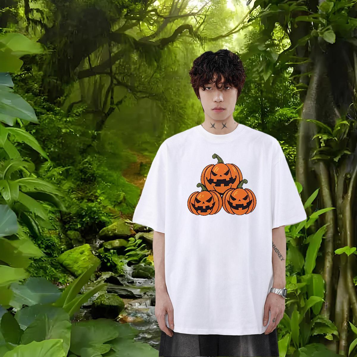 Fashion New Men T Shirts 100% Cotton 230g pumpkin Hip Hop Tops Shirt Short Sleeve O-Neck Comfortable Tshirts Plus Size Cartoon