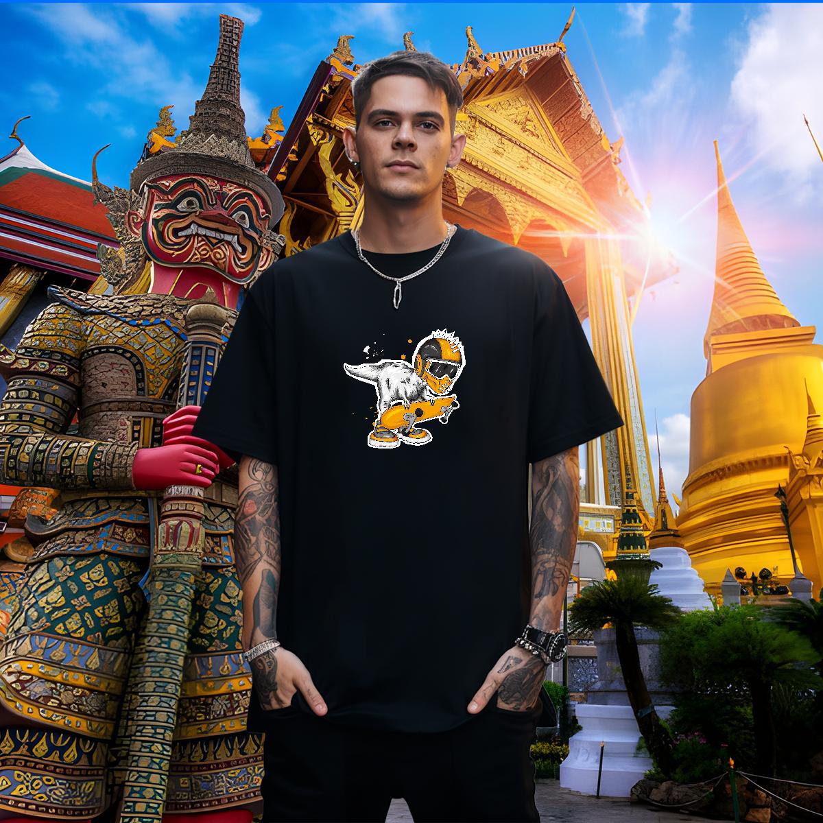 Free Shipping Men Tshirts 230g Cotton dinosaur T shirt Outdoor Breathable Crew Neck DIY Fashion Designer Clothings