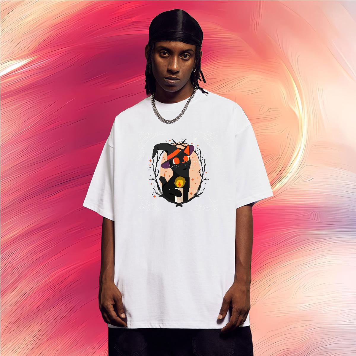 Man T Shirts 230g Pure Cotton cat Anime Printing Street Breathable DIY Logo Oversized Mens Tshirts 2024 DIY Classic Tops