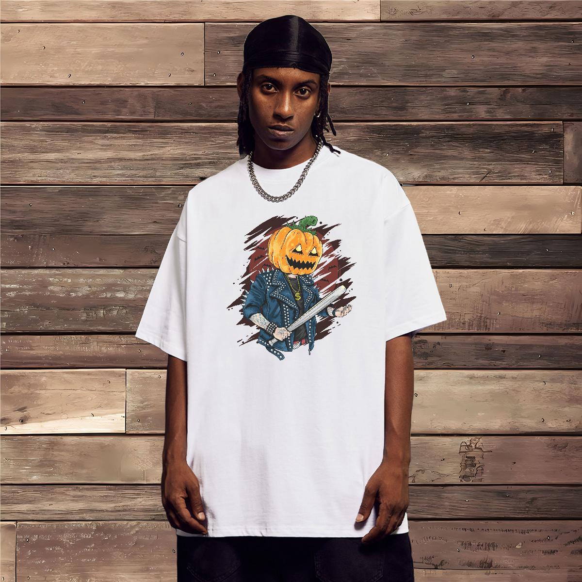 Fashion Men T Shirts 230g Pure Cotton pumpkin Anime Printing Street Tee Shirt Crew Neck Breathable Loose Fit Men Tshirts Custom Printing