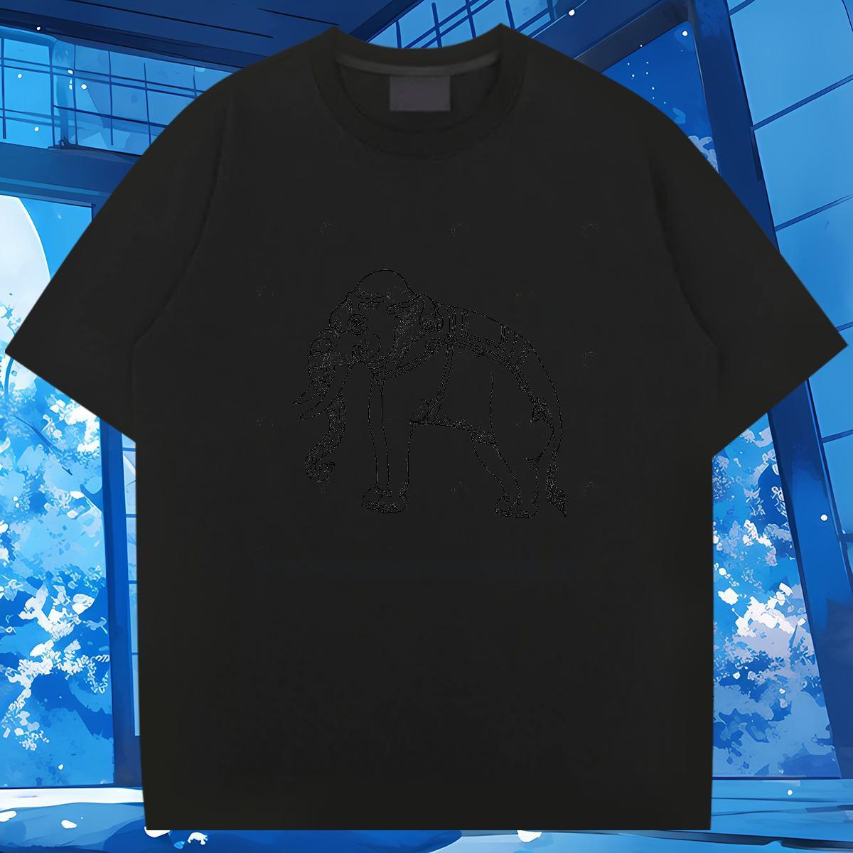 Man T Shirts 230g Pure Cotton elephant Casual Daily Wear Breathable Crew Neck Cartoon Print Men Tshirts Wholesale Loose Tops Tees